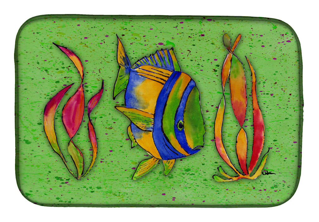 Tropical Fish on Green Dish Drying Mat Absorbent Dish Drying Mat Pad for Kitchen Counter Dish Drainer Mat for Countertop, 14 x 21", Multicolor