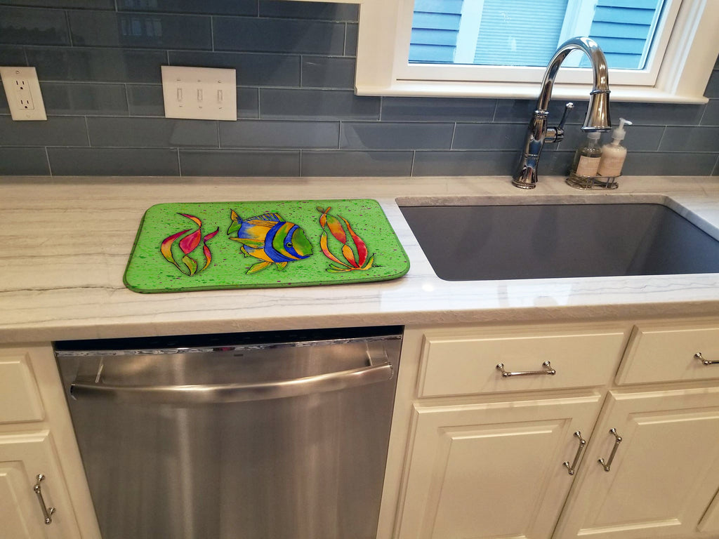 Tropical Fish on Green Dish Drying Mat Absorbent Dish Drying Mat Pad for Kitchen Counter Dish Drainer Mat for Countertop, 14 x 21", Multicolor