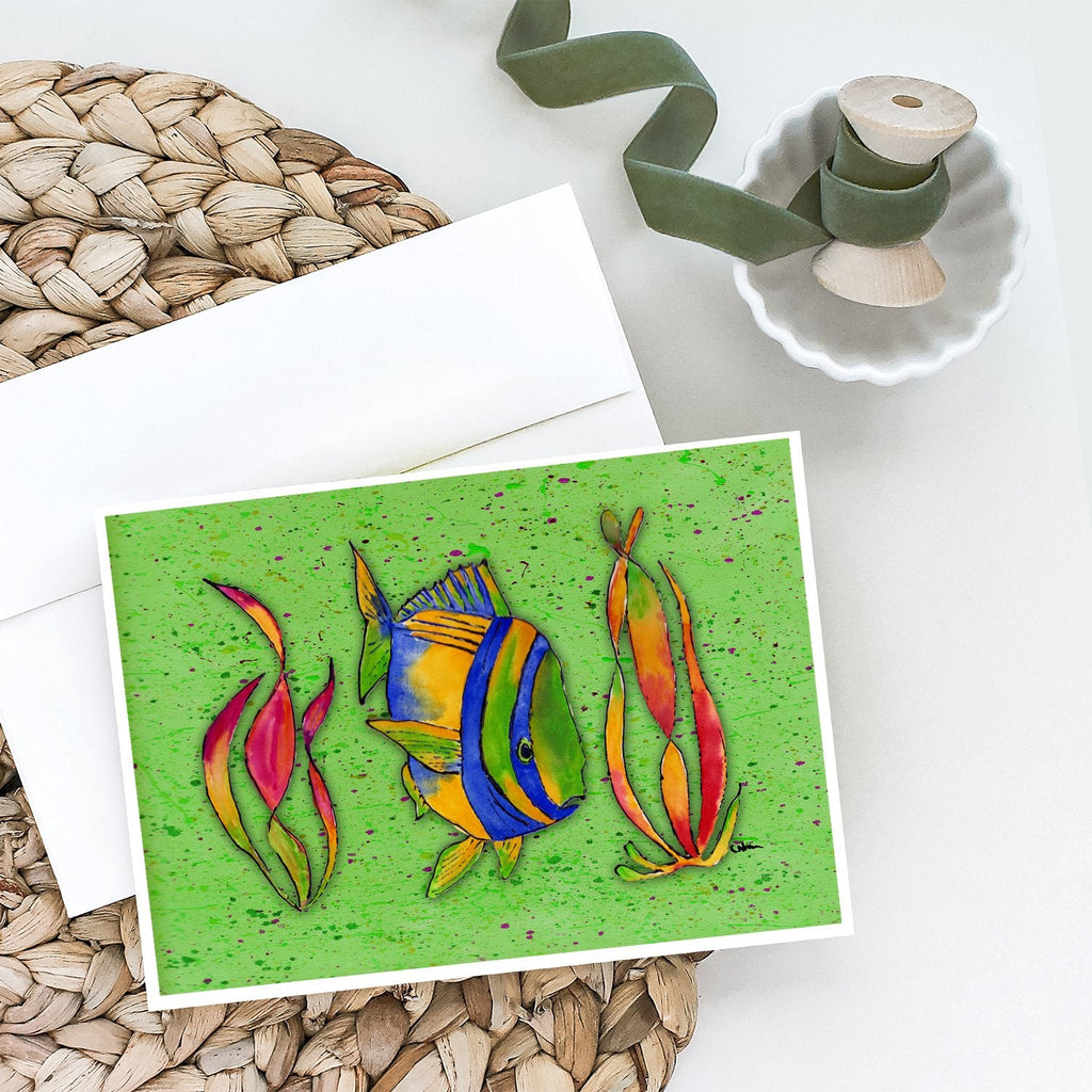 Tropical Fish on Green Greeting Cards Pack of 8 Blank Cards with Envelopes Whimsical A7 Size 5x7