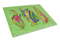 Tropical Fish on Green Cutting Board Tempered Glass Kitchen Cutting Surface, Heat Resistant Chopping, Non-Slip Feet, Food Prep & Serving
