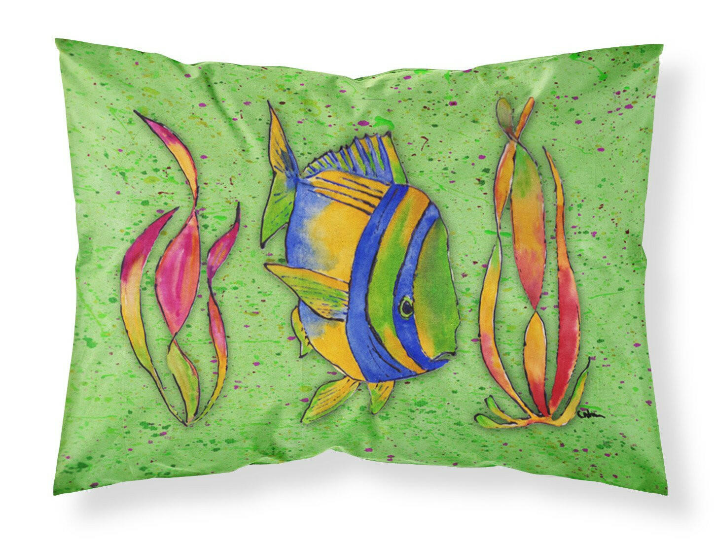 Tropical Fish on Green Standard Pillowcase Lightweight Super Soft Easy Care Decorative Artwork Pillowcase, Standard