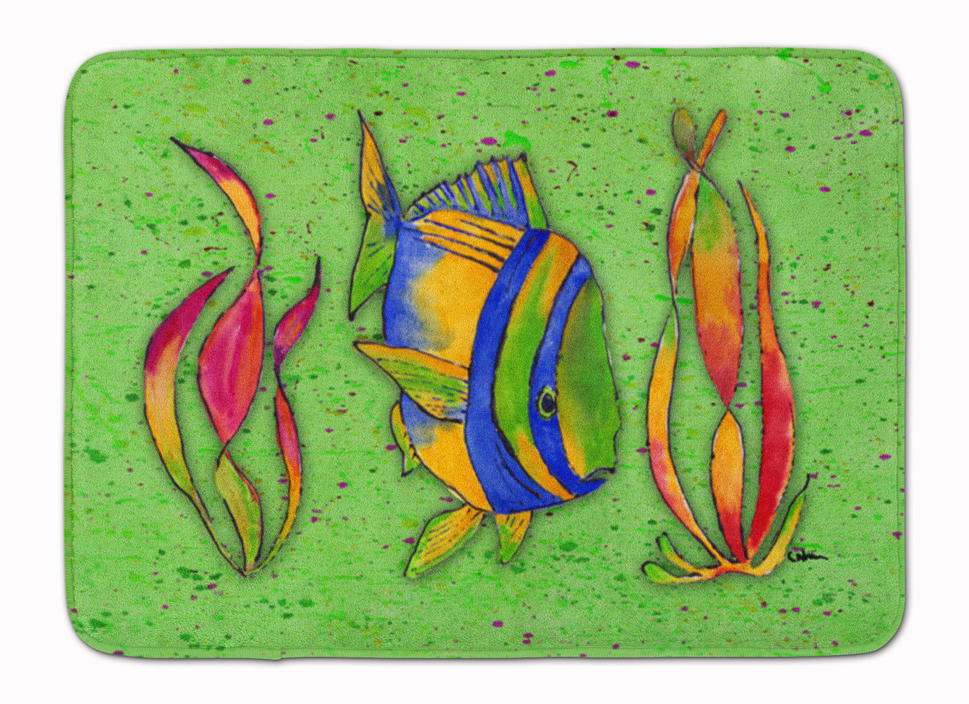 Tropical Fish on Green Memory Foam Kitchen Mat Machine Washable Anti-Fatigue Cushion Comfort Bath or Kitchen Rug