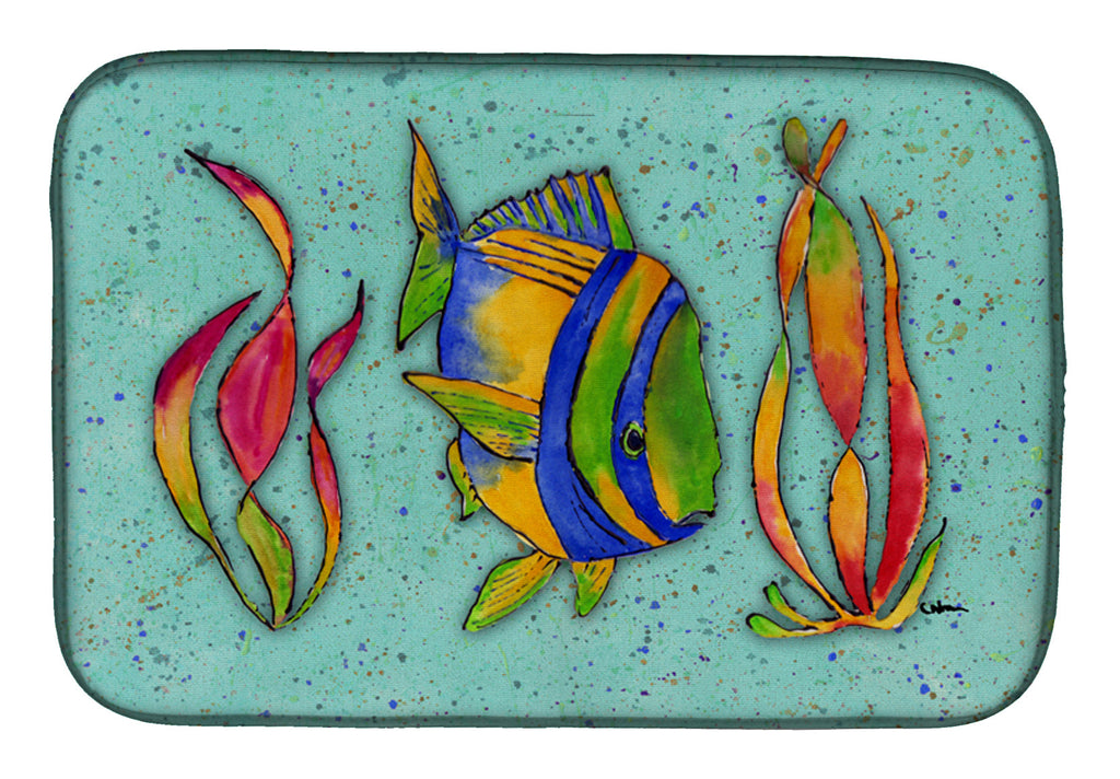 Tropical Fish on Teal Dish Drying Mat Absorbent Dish Drying Mat Pad for Kitchen Counter Dish Drainer Mat for Countertop, 14 x 21", Multicolor