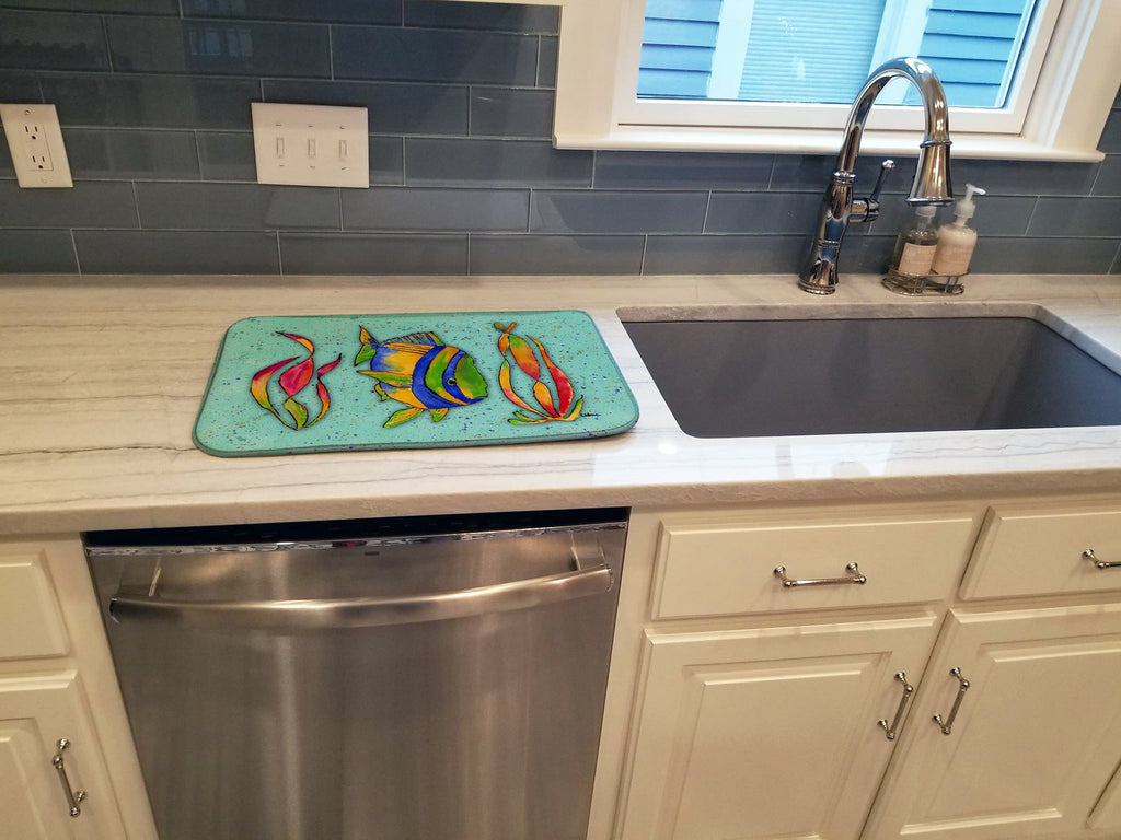 Tropical Fish on Teal Dish Drying Mat Absorbent Dish Drying Mat Pad for Kitchen Counter Dish Drainer Mat for Countertop, 14 x 21", Multicolor