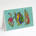 Tropical Fish on Teal Greeting Cards Pack of 8 Blank Cards with Envelopes Whimsical A7 Size 5x7
