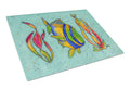 Tropical Fish on Teal Cutting Board Tempered Glass Kitchen Cutting Surface, Heat Resistant Chopping, Non-Slip Feet, Food Prep & Serving