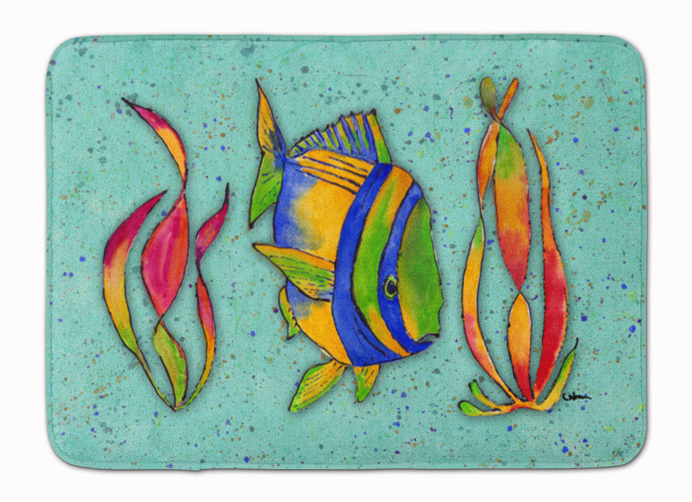 Tropical Fish on Teal Memory Foam Kitchen Mat Machine Washable Anti-Fatigue Cushion Comfort Bath or Kitchen Rug
