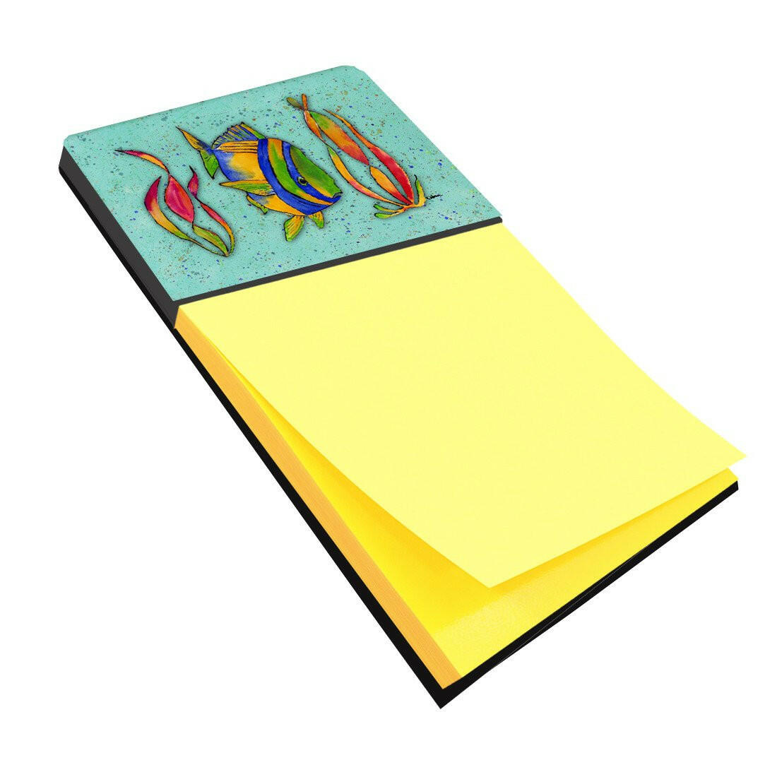 Tropical Fish on Teal Watercolor Sticky Note Holder Refillable Dispenser Desk Accessory 3x3 Pad Gift