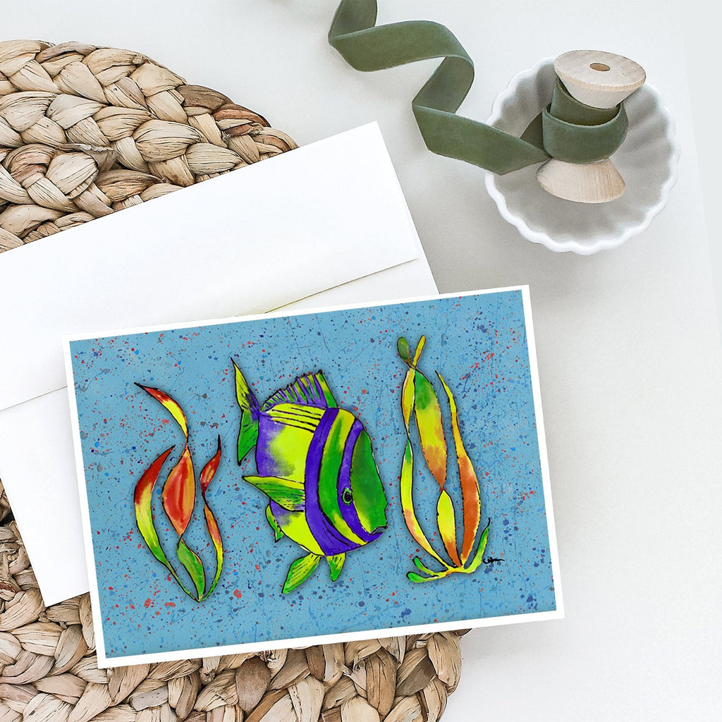 Tropical Fish on Blue Greeting Cards Pack of 8 Blank Cards with Envelopes Whimsical A7 Size 5x7