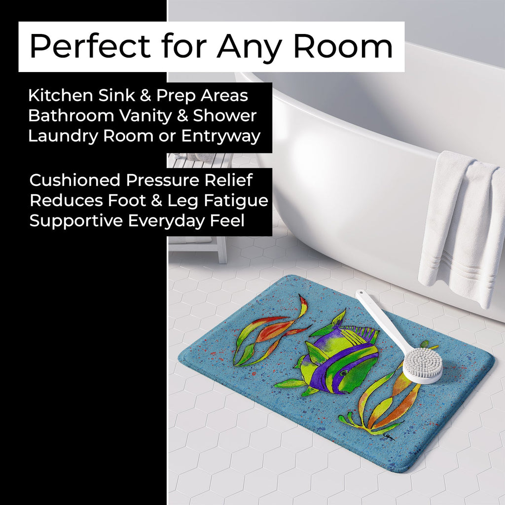Tropical Fish on Blue Memory Foam Kitchen Mat Machine Washable Anti-Fatigue Cushion Comfort Bath or Kitchen Rug