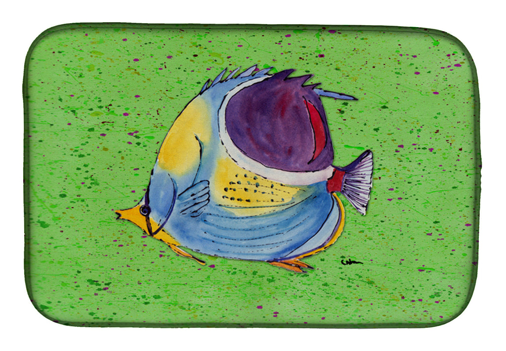 Tropical Fish on Green Dish Drying Mat Absorbent Dish Drying Mat Pad for Kitchen Counter Dish Drainer Mat for Countertop, 14 x 21", Multicolor
