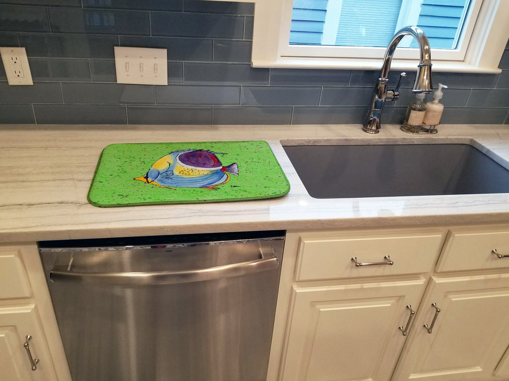 Tropical Fish on Green Dish Drying Mat Absorbent Dish Drying Mat Pad for Kitchen Counter Dish Drainer Mat for Countertop, 14 x 21", Multicolor