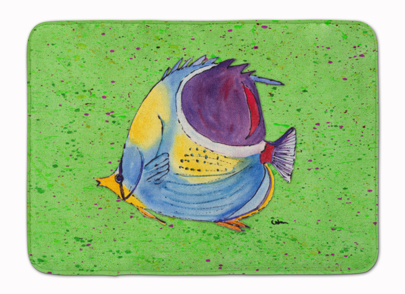 Tropical Fish on Green Memory Foam Kitchen Mat Machine Washable Anti-Fatigue Cushion Comfort Bath or Kitchen Rug