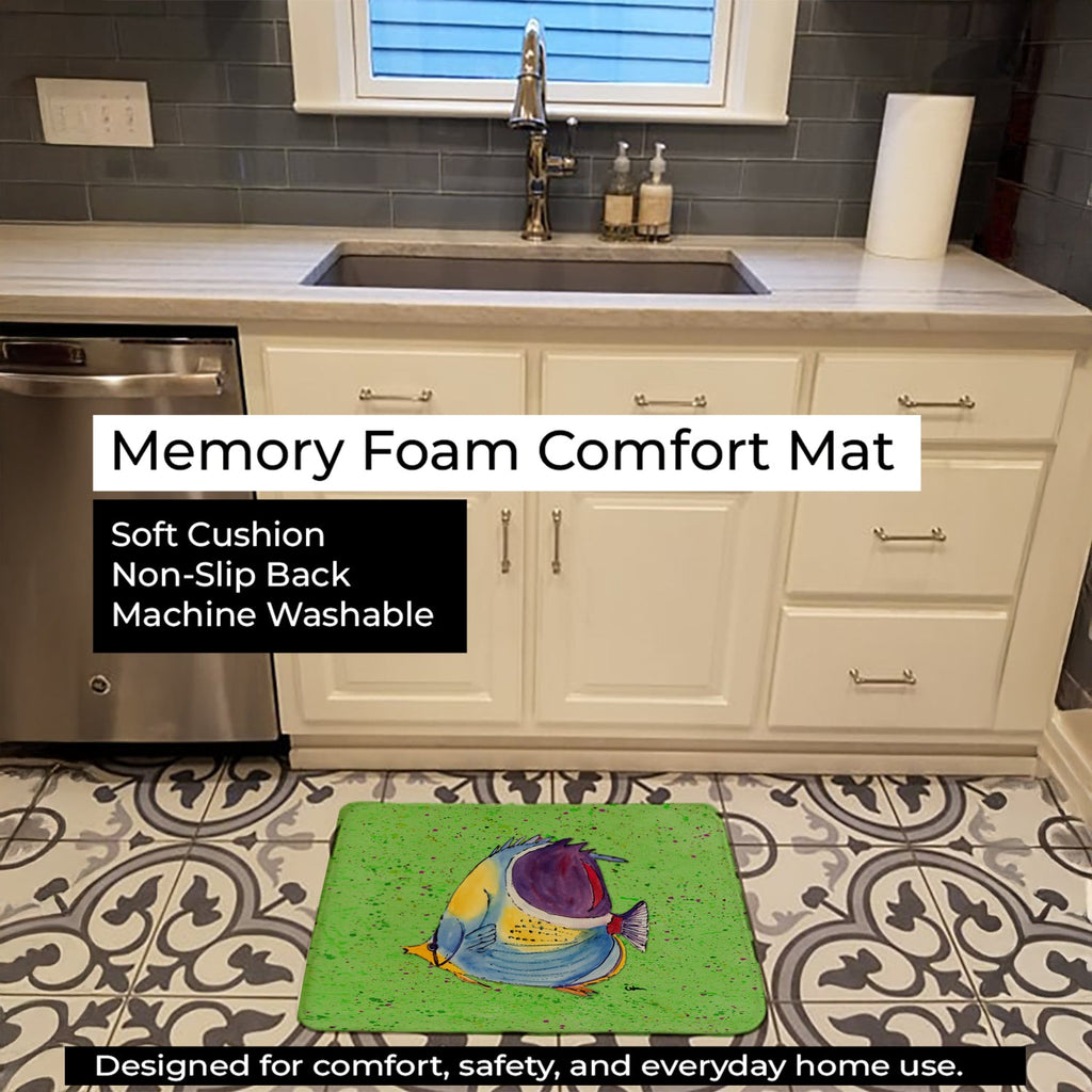 Tropical Fish on Green Memory Foam Kitchen Mat Machine Washable Anti-Fatigue Cushion Comfort Bath or Kitchen Rug