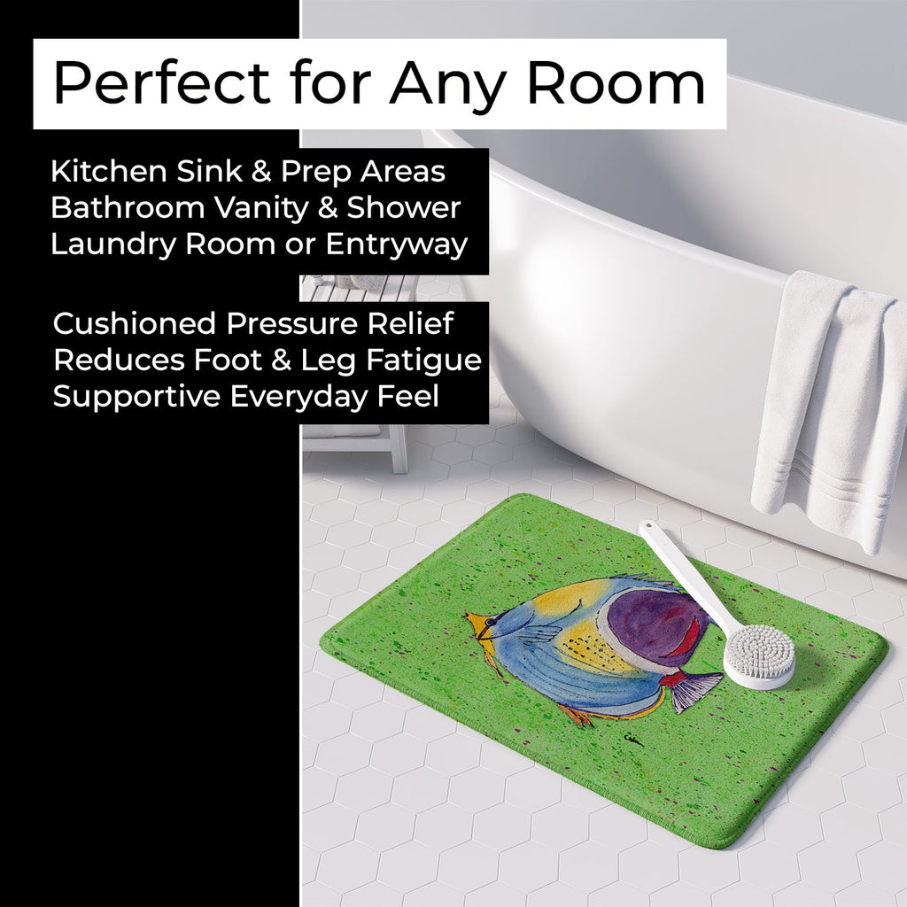 Tropical Fish on Green Memory Foam Kitchen Mat Machine Washable Anti-Fatigue Cushion Comfort Bath or Kitchen Rug