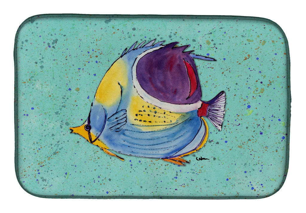 Tropical Fish on Teal Dish Drying Mat Absorbent Dish Drying Mat Pad for Kitchen Counter Dish Drainer Mat for Countertop, 14 x 21", Multicolor