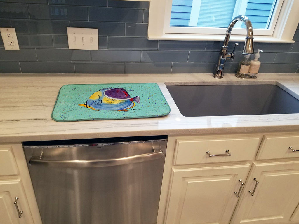 Tropical Fish on Teal Dish Drying Mat Absorbent Dish Drying Mat Pad for Kitchen Counter Dish Drainer Mat for Countertop, 14 x 21", Multicolor
