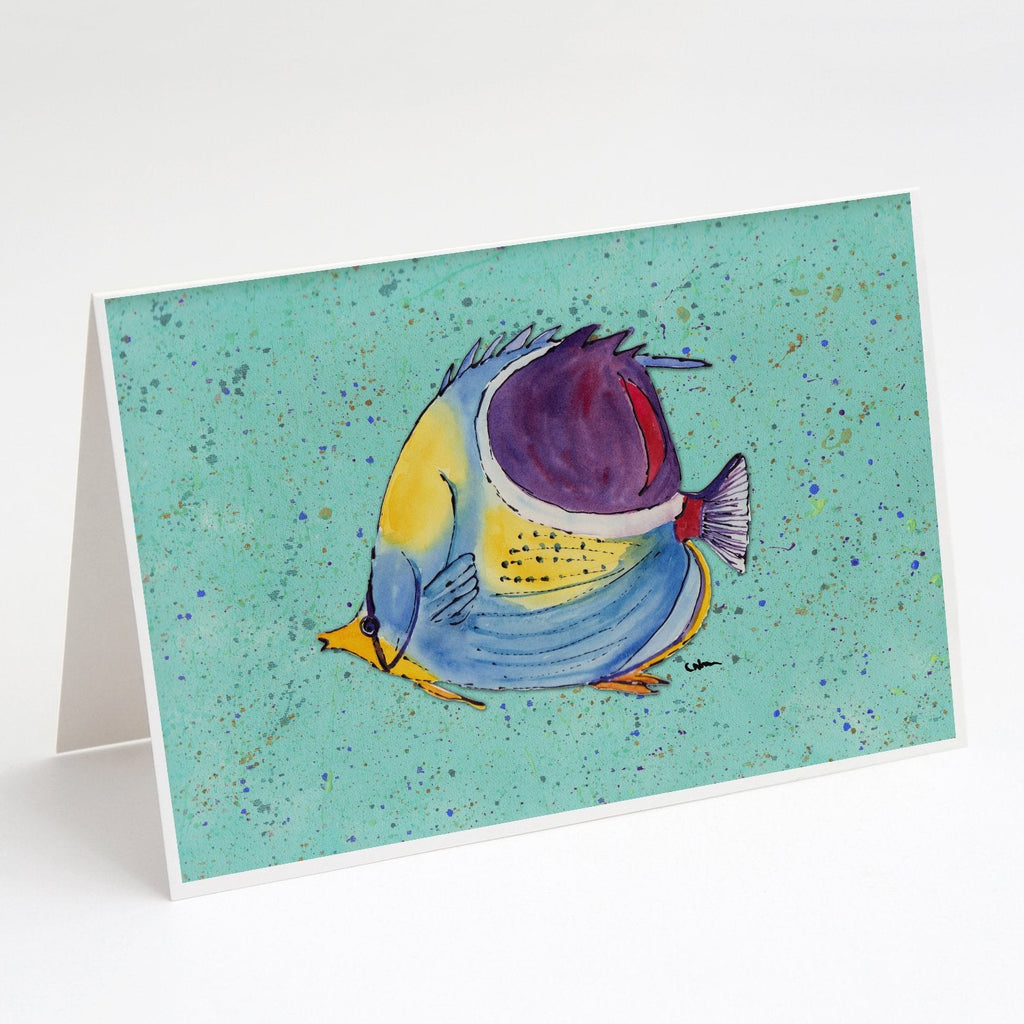 Tropical Fish on Teal Greeting Cards Pack of 8 Blank Cards with Envelopes Whimsical A7 Size 5x7
