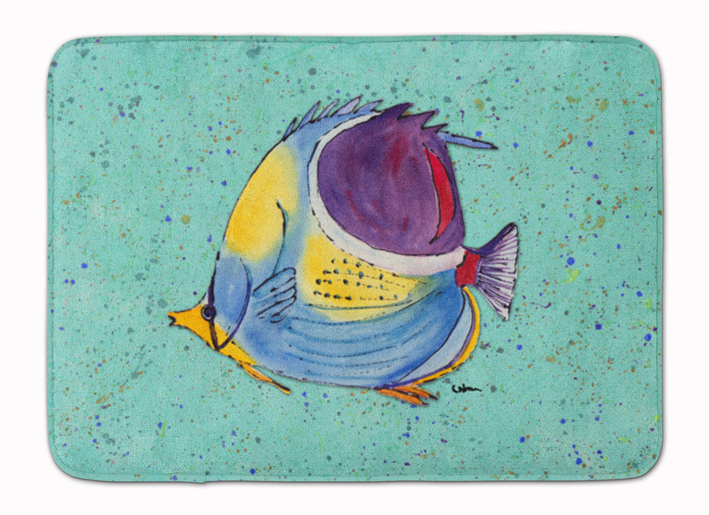Tropical Fish on Teal Memory Foam Kitchen Mat Machine Washable Anti-Fatigue Cushion Comfort Bath or Kitchen Rug