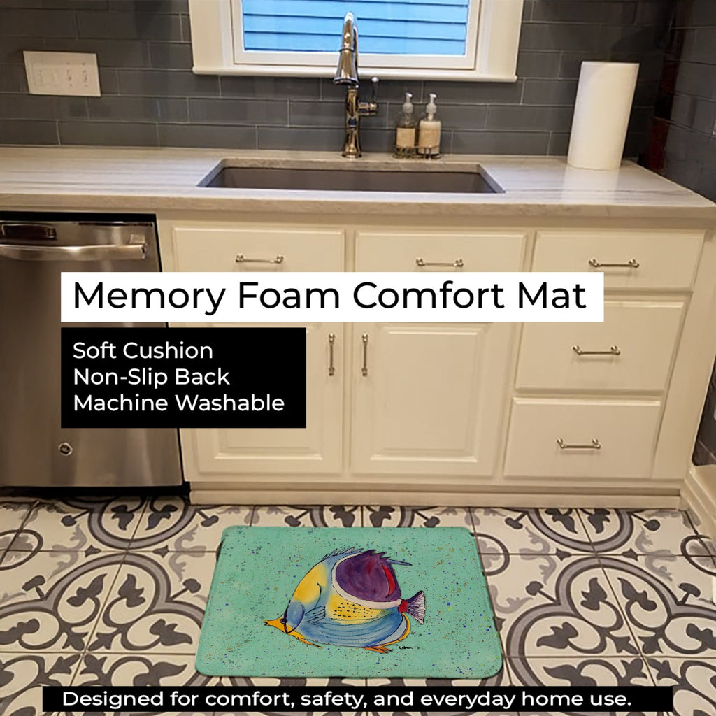 Tropical Fish on Teal Memory Foam Kitchen Mat Machine Washable Anti-Fatigue Cushion Comfort Bath or Kitchen Rug