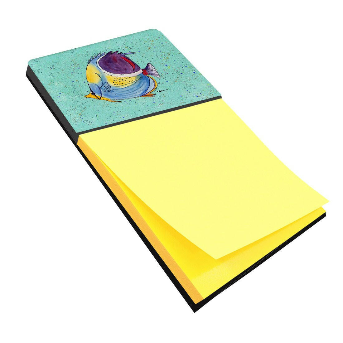 Tropical Fish on Teal Watercolor Sticky Note Holder Refillable Dispenser Desk Accessory 3x3 Pad Gift