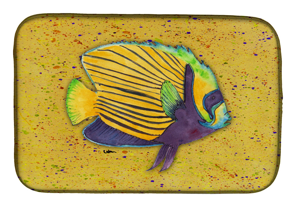 Tropical Fish on Mustard Dish Drying Mat Absorbent Dish Drying Mat Pad for Kitchen Counter Dish Drainer Mat for Countertop, 14 x 21", Multicolor