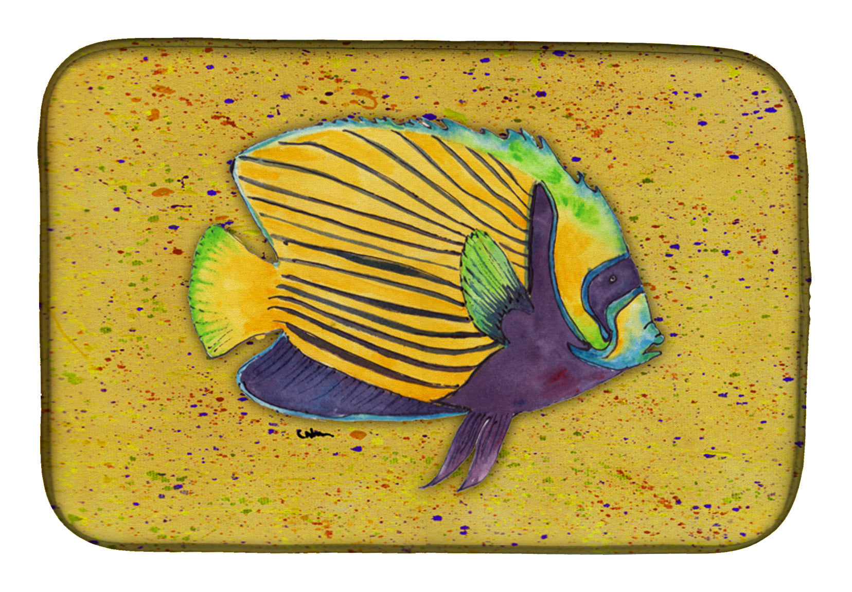 Tropical Fish on Mustard Dish Drying Mat Absorbent Dish Drying Mat Pad for Kitchen Counter Dish Drainer Mat for Countertop, 14 x 21", Multicolor