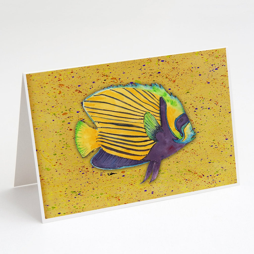 Tropical Fish on Mustard Greeting Cards Pack of 8 Blank Cards with Envelopes Whimsical A7 Size 5x7
