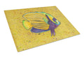 Tropical Fish on Mustard Cutting Board Tempered Glass Kitchen Cutting Surface, Heat Resistant Chopping, Non-Slip Feet, Food Prep & Serving