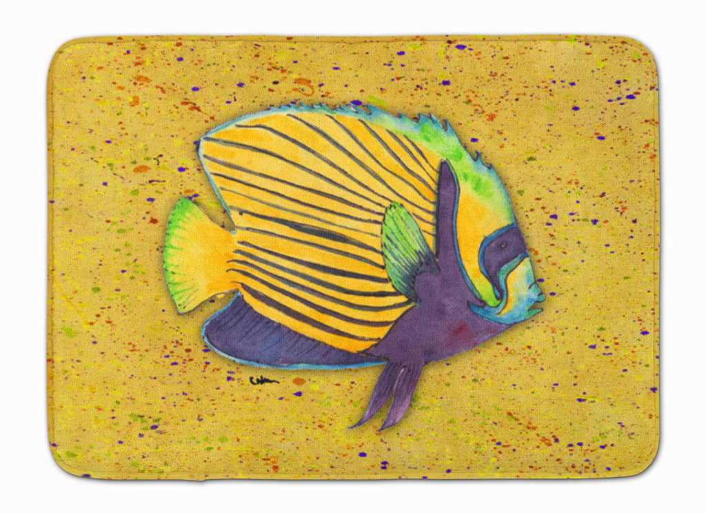 Tropical Fish on Mustard Memory Foam Kitchen Mat Machine Washable Anti-Fatigue Cushion Comfort Bath or Kitchen Rug