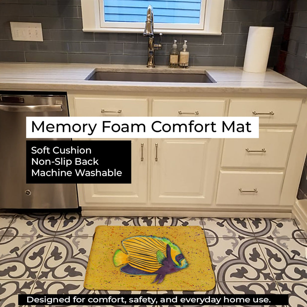 Tropical Fish on Mustard Memory Foam Kitchen Mat Machine Washable Anti-Fatigue Cushion Comfort Bath or Kitchen Rug