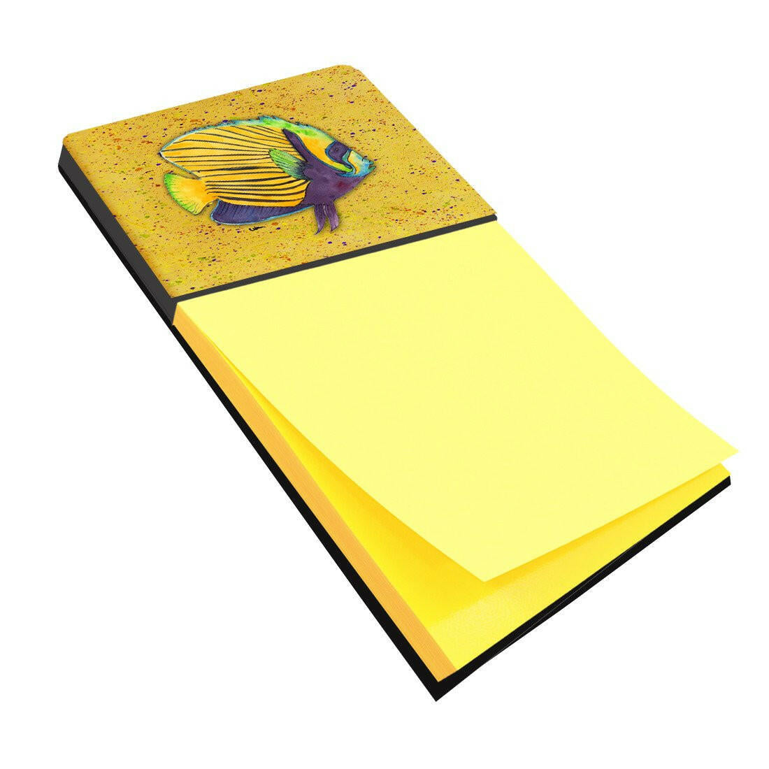 Tropical Fish on Mustard Watercolor Sticky Note Holder Refillable Dispenser Desk Accessory 3x3 Pad Gift