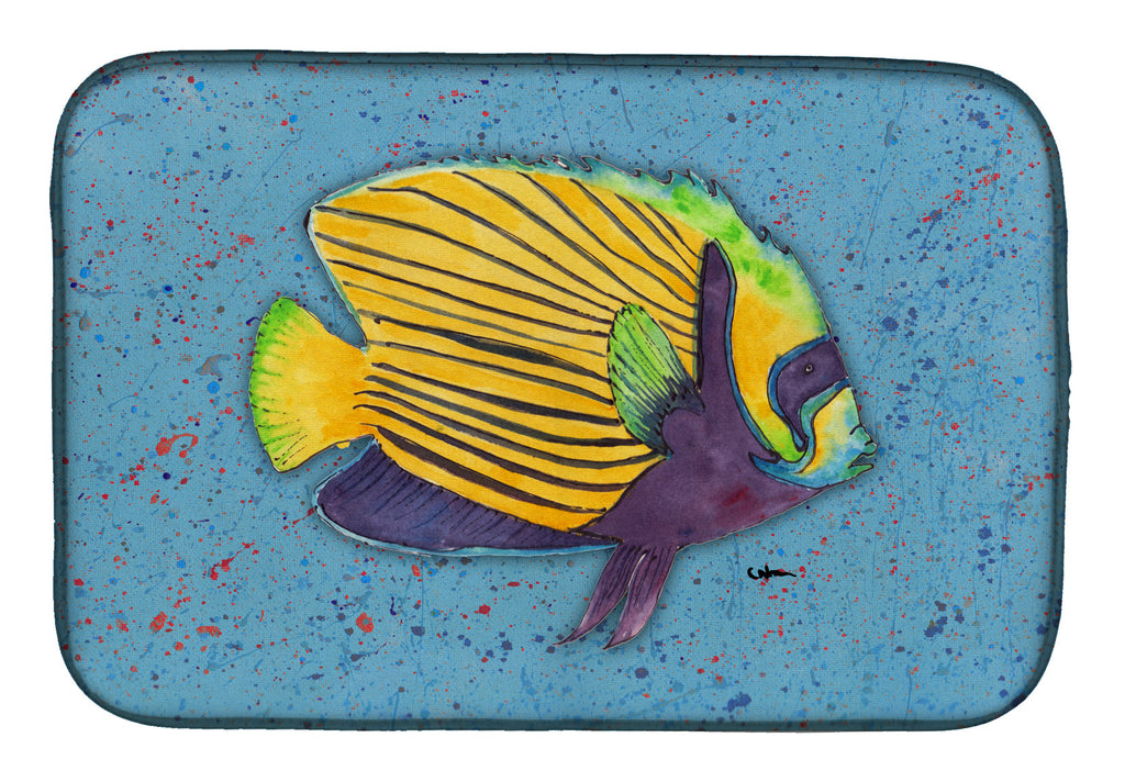 Tropical Fish on Blue Dish Drying Mat Absorbent Dish Drying Mat Pad for Kitchen Counter Dish Drainer Mat for Countertop, 14 x 21", Multicolor