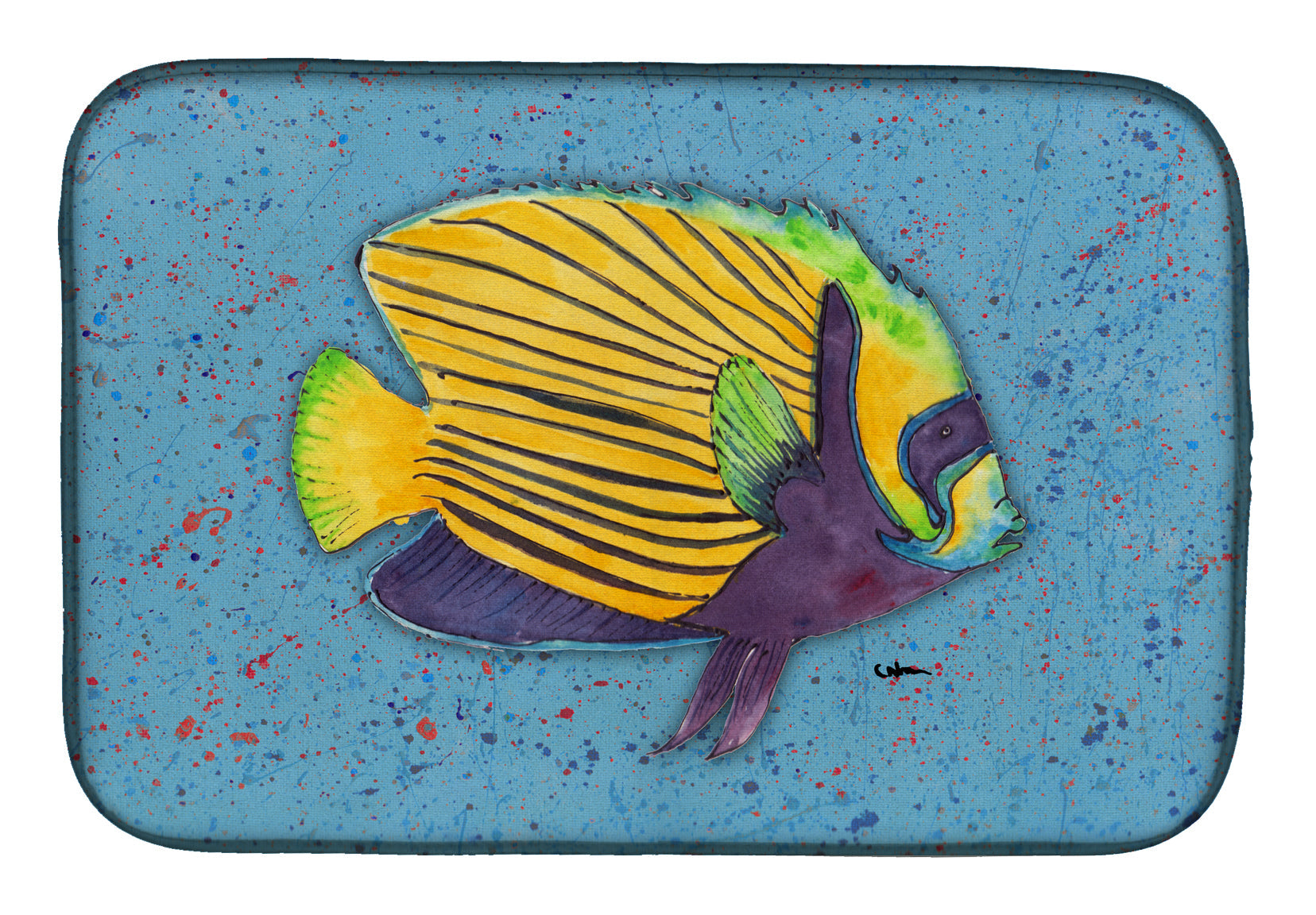Tropical Fish on Blue Dish Drying Mat Absorbent Dish Drying Mat Pad for Kitchen Counter Dish Drainer Mat for Countertop, 14 x 21", Multicolor