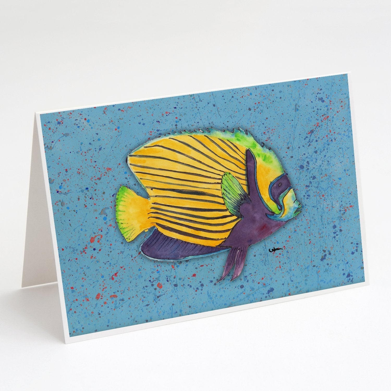 Tropical Fish on Blue Greeting Cards Pack of 8 Blank Cards with Envelopes Whimsical A7 Size 5x7