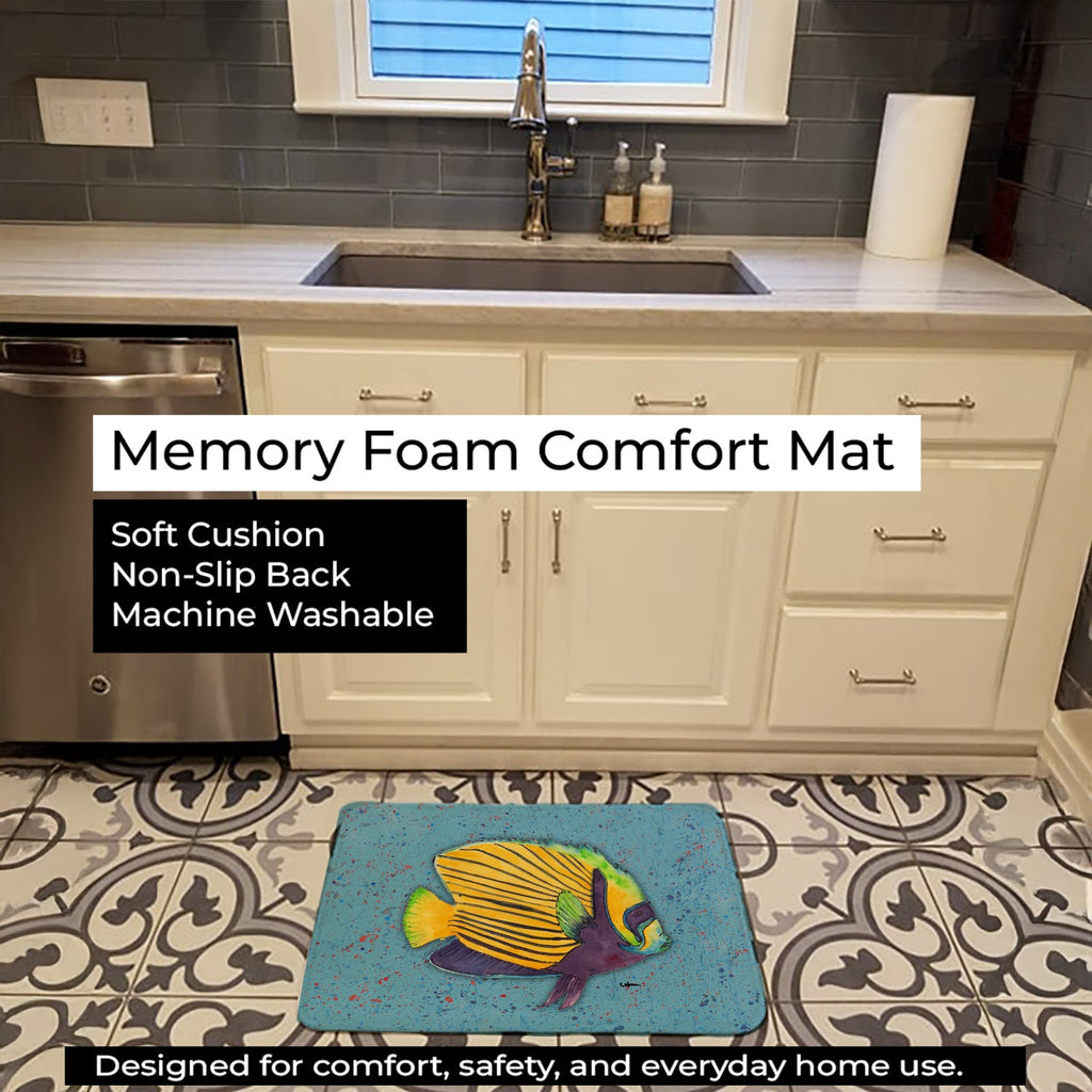 Tropical Fish on Blue Memory Foam Kitchen Mat Machine Washable Anti-Fatigue Cushion Comfort Bath or Kitchen Rug