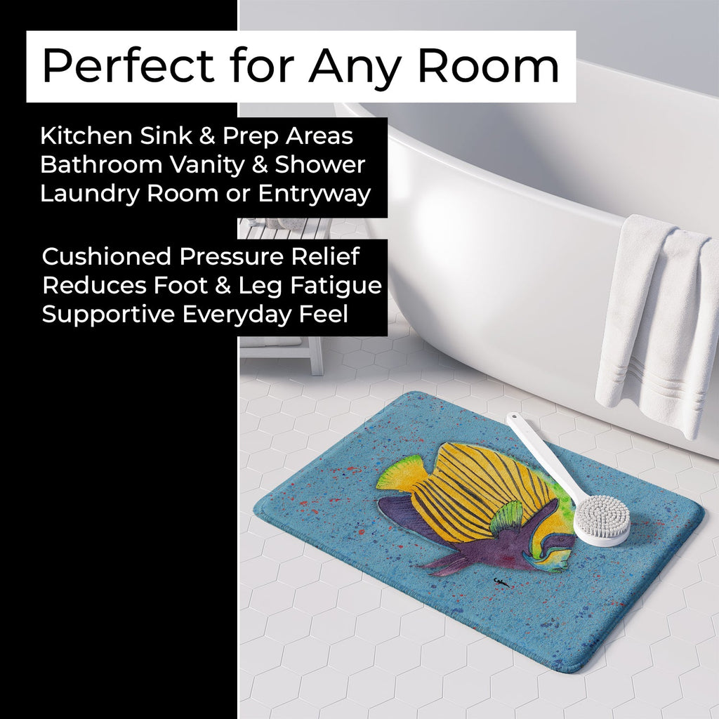 Tropical Fish on Blue Memory Foam Kitchen Mat Machine Washable Anti-Fatigue Cushion Comfort Bath or Kitchen Rug