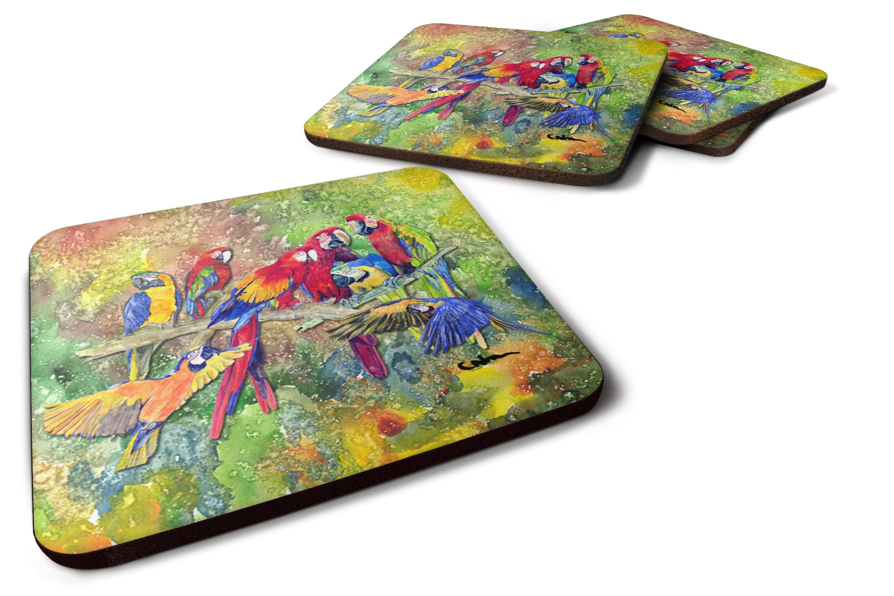 Parrots Galore Foam Coasters Set of 4 Cup Coasters for Indoor Outdoor, Tabletop Protection, Anti Slip, Mouse pad Material