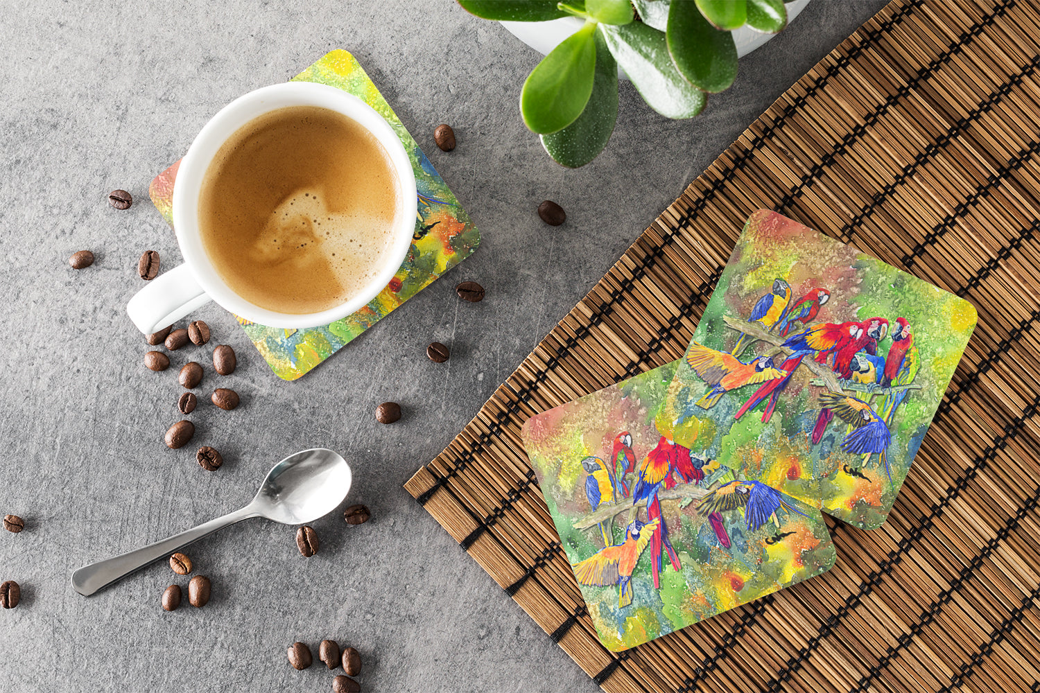 Parrots Galore Foam Coasters Set of 4 Cup Coasters for Indoor Outdoor, Tabletop Protection, Anti Slip, Mouse pad Material