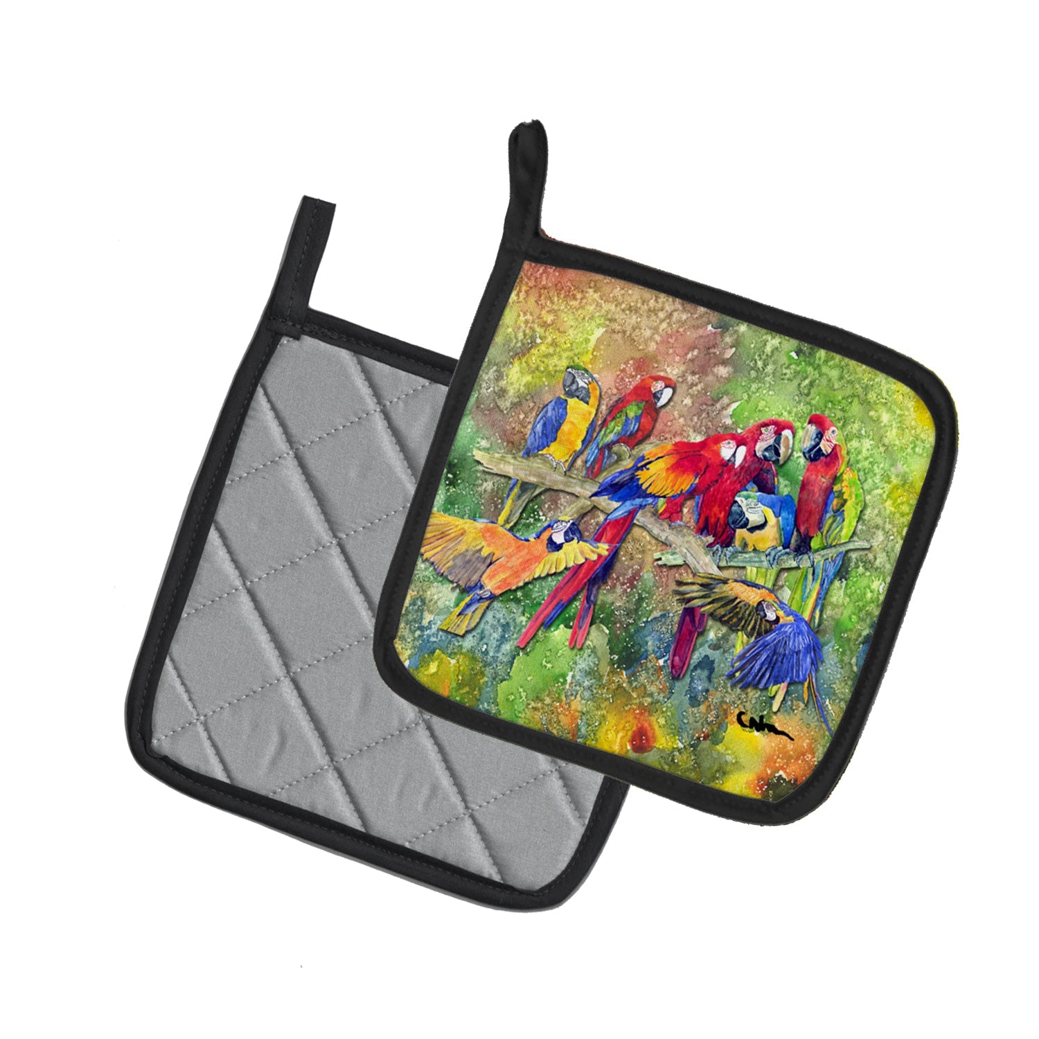 Parrots Galore Pot Holder Set of 2 Heat Resistant Quilted Hot Pads 7.5 x 7.5 Inch, Insulated Kitchen Trivets for Cooking & Baking