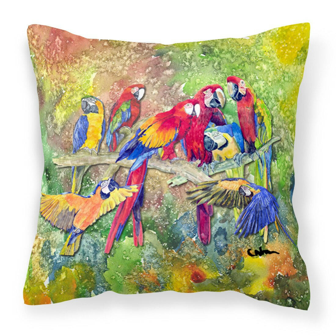 Parrots Galore Decorative Throw Pillow 14x14 Indoor Outdoor Accent Cushion, Fabric Cover with Insert for Sofa, Bed, Porch & Living Room