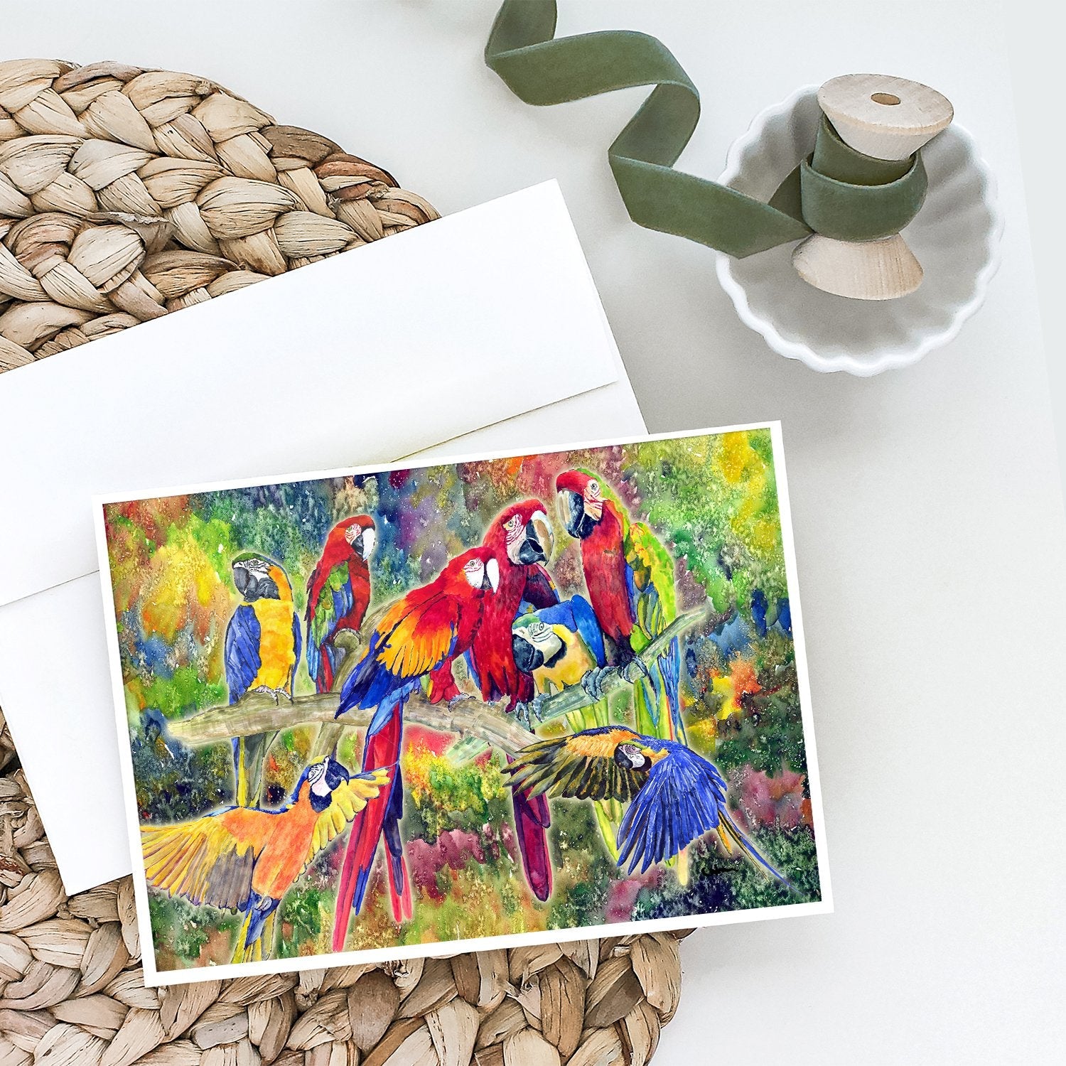 Parrot Greeting Cards Pack of 8 Blank Cards with Envelopes Whimsical A7 Size 5x7