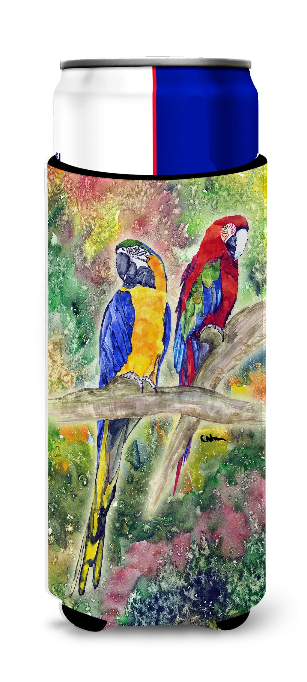 Parrot Slim Can Hugger , Insulated Foam Hugger for 12 oz Slim Cans, Beer Bottles & Water Bottles, Printed in USA
