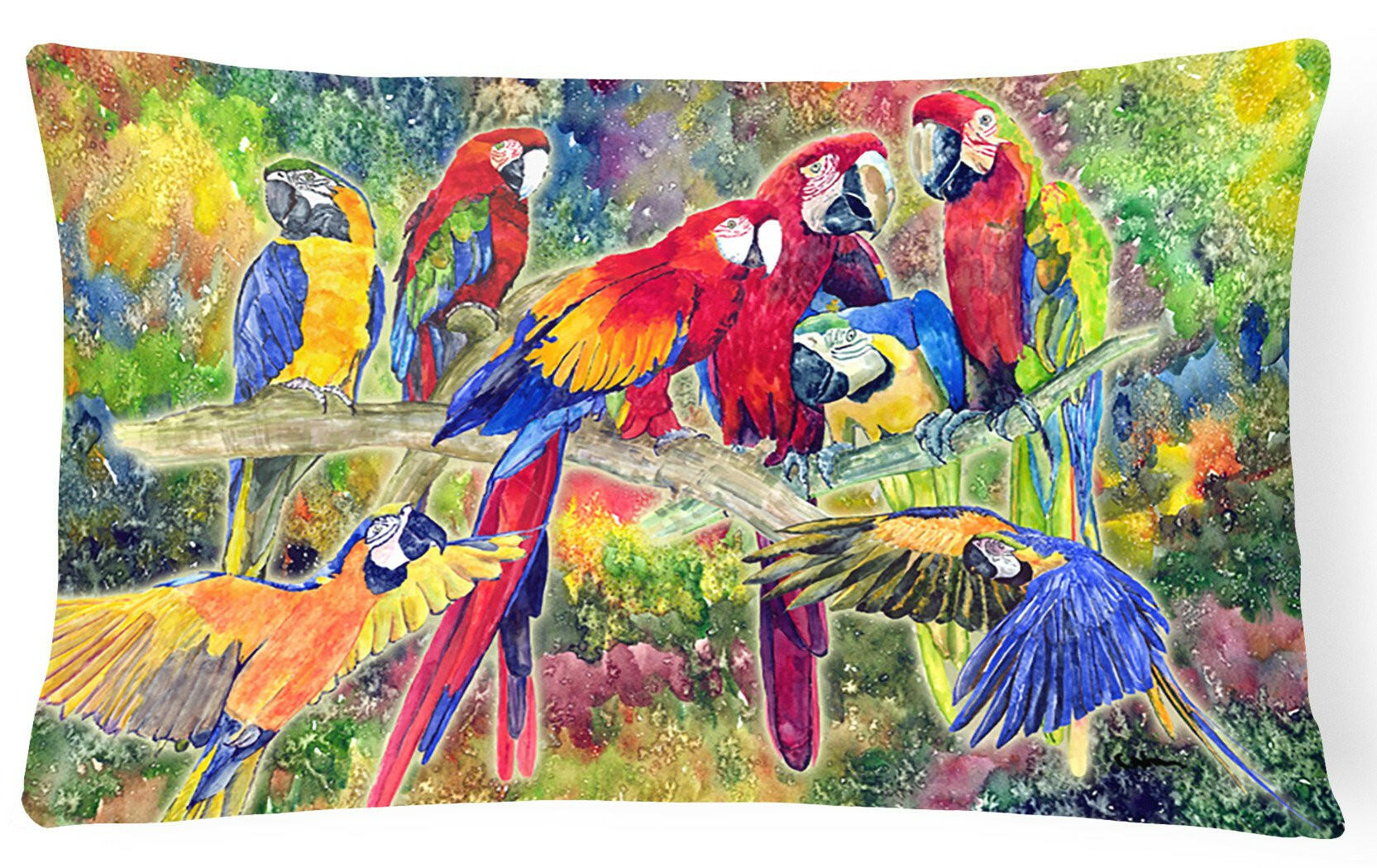 Parrot Decorative Throw Pillow 12x16 Indoor Outdoor Accent Cushion, Fabric Cover with Insert for Sofa, Bed, Porch & Living Room