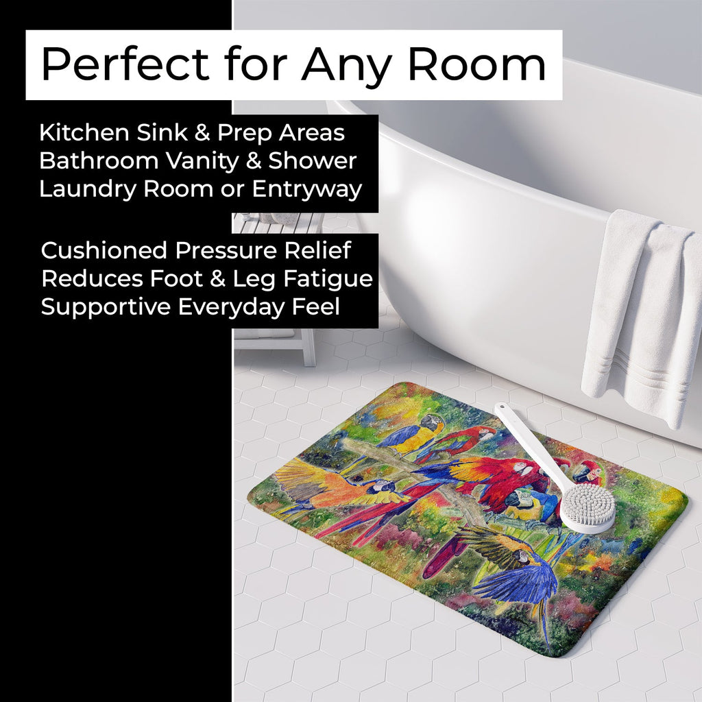 Parrot Memory Foam Kitchen Mat Machine Washable Anti-Fatigue Cushion Comfort Bath or Kitchen Rug