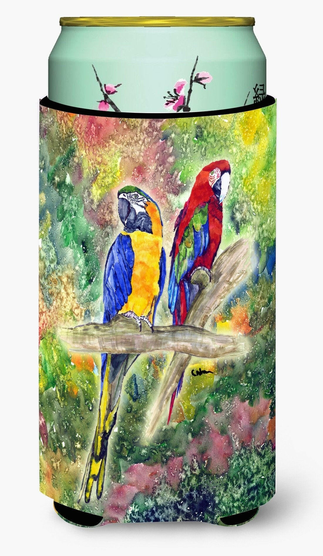 Parrot Tall Boy Hugger Can Cooler Sleeve Machine Washable Drink Collapsible Insulator Beverage Insulated Holder