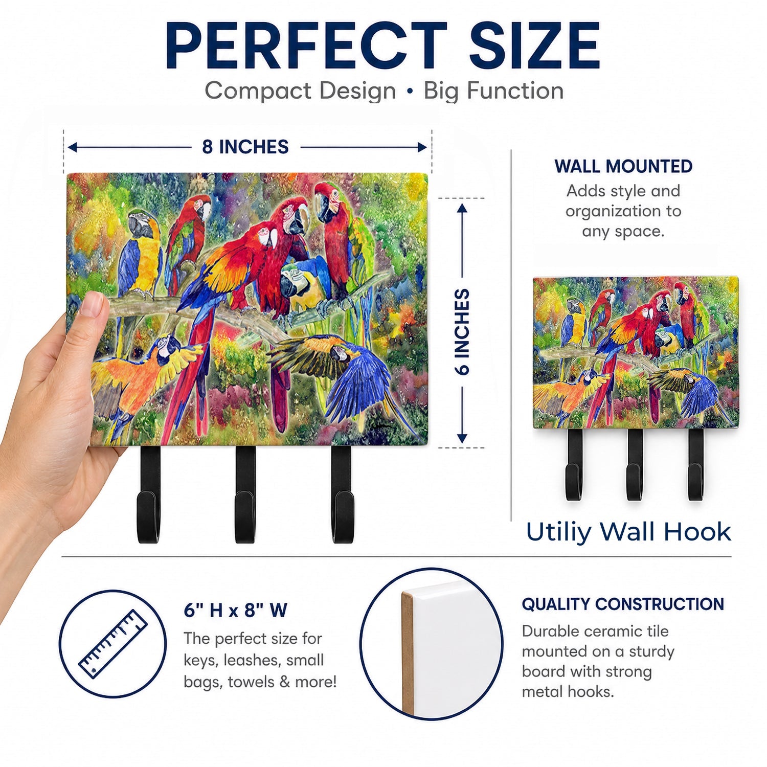 Parrot Leash or Key Holder Wall Hooks, Coat Rack Wall Mount, for Hanging Keys, Towels, Aprons, Leashes