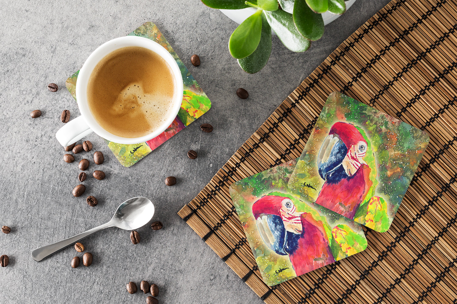 Parrot  Parrot Head Foam Coasters Set of 4 Cup Coasters for Indoor Outdoor, Tabletop Protection, Anti Slip, Mouse pad Material