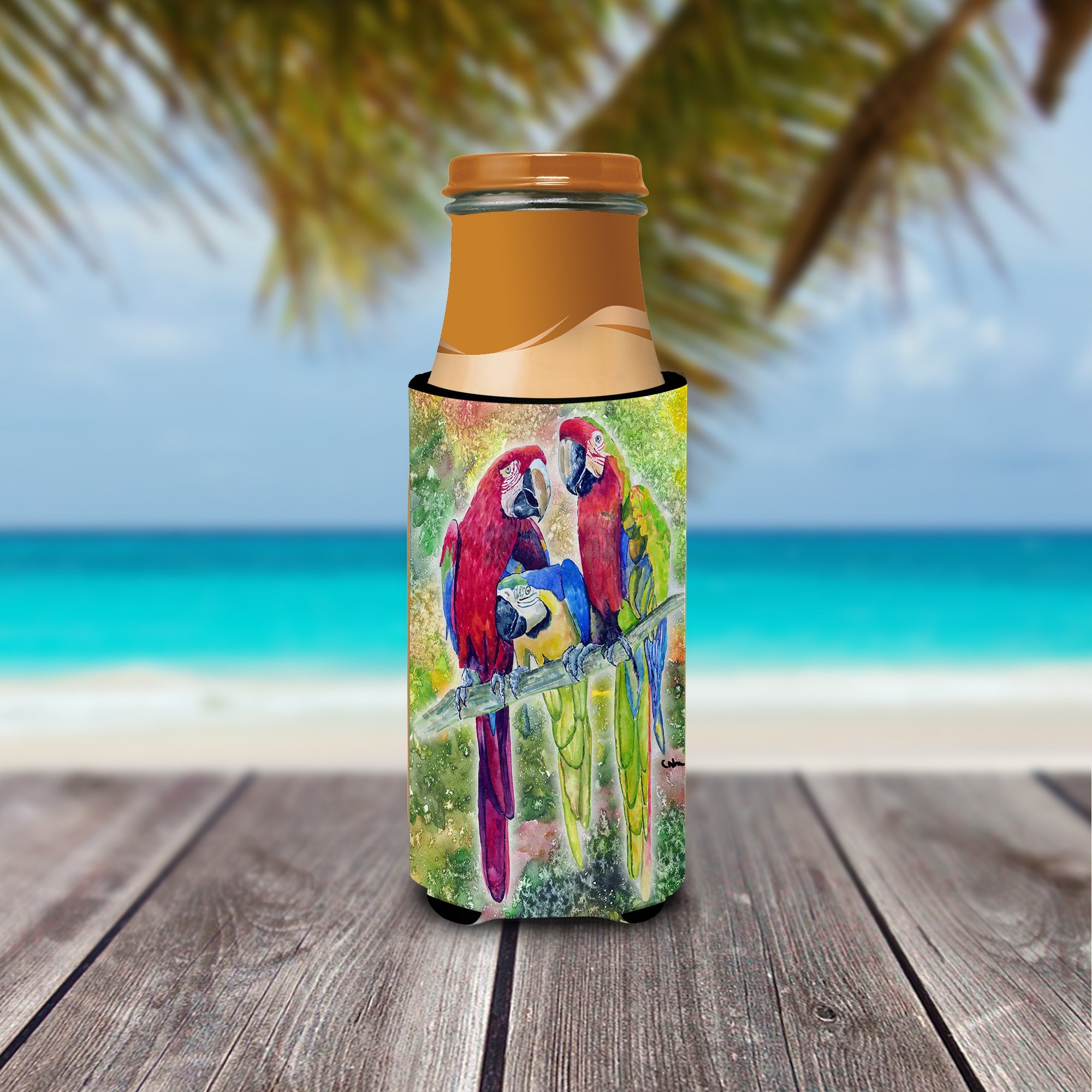 Parrot  Parrot Head Slim Can Hugger , Insulated Foam Hugger for 12 oz Slim Cans, Beer Bottles & Water Bottles, Printed in USA