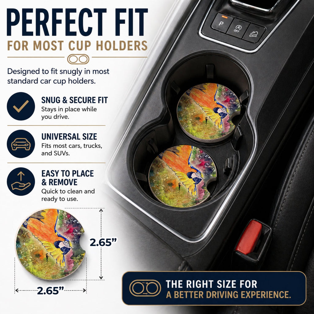 Parrot  Parrot Head Set of 2 Cup Holder Car Coasters Absorbent Round Sandstone Coasters Gifts for Men or Women, 2.5, Multicolor